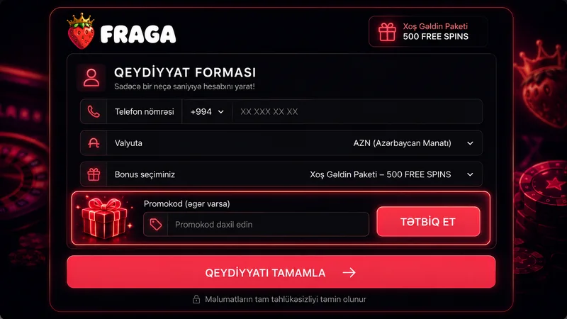Fraga qeydiyyat formasındakı promo kodu sahəsinin illüstrasiyası